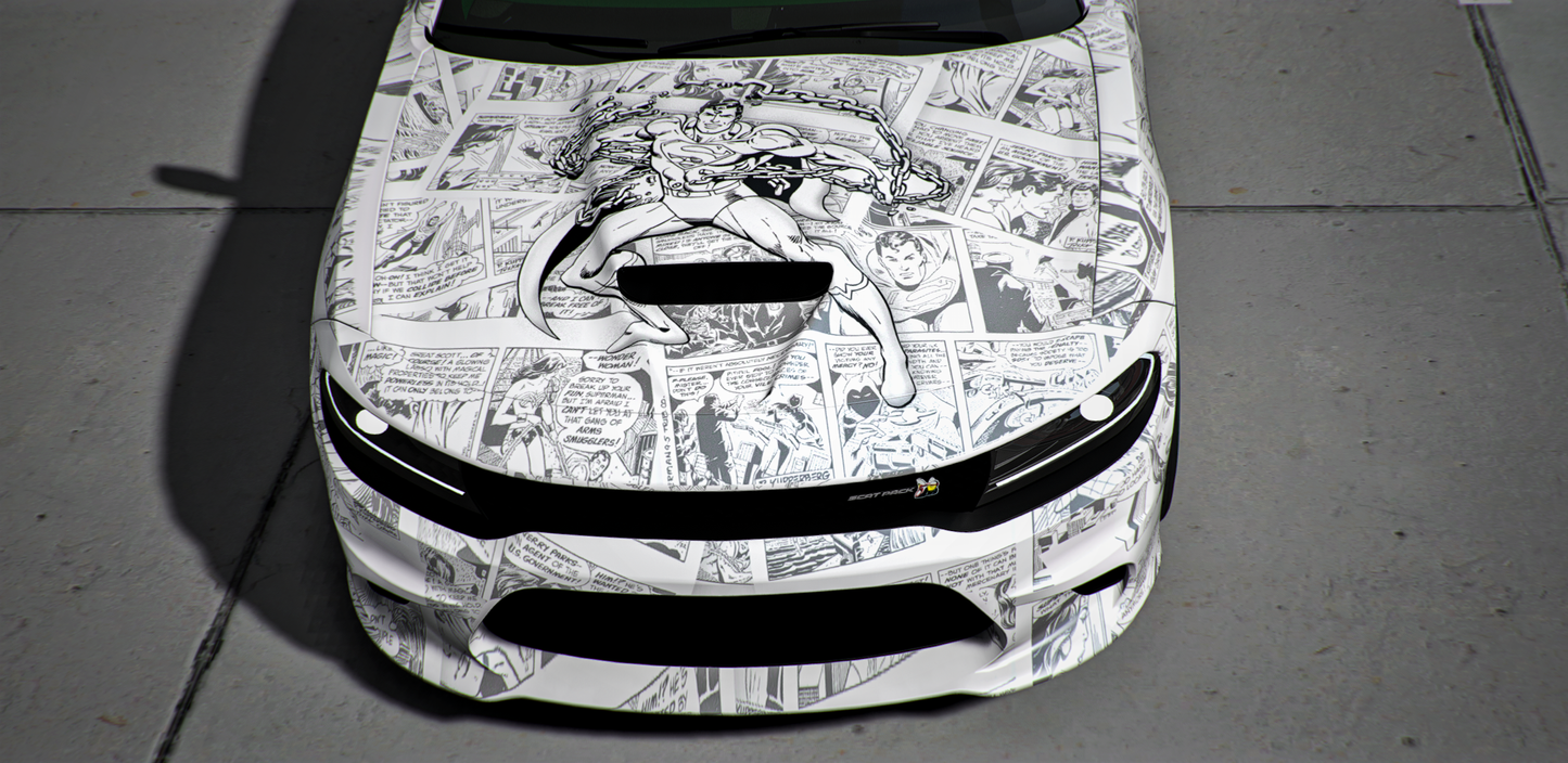 Custom Slideshow DC Superman Comic Livery Dodge Charger Scatpack SuperBee